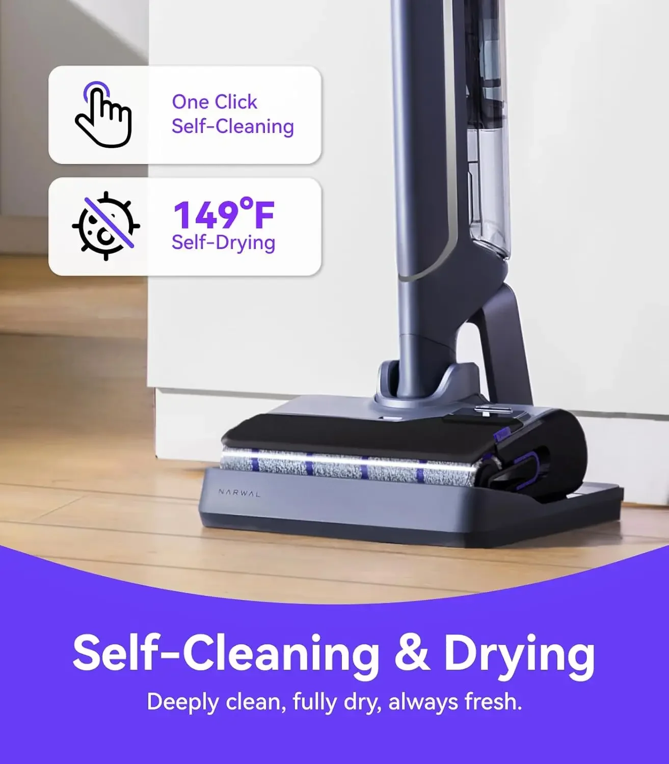 Cordless Vacuum Mop with Self-Cleaning, Wet Dry Vacuum Cleaner for Hard Floors, Ideal for Families with Kids and Pets