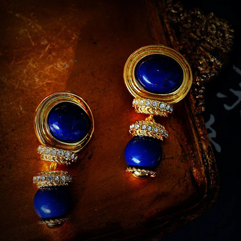 

Vintage Creative Zirconia Blue Stone Earrings For Women Jewelry Runway Party T Show Fancy Trendy Boho INS Japan