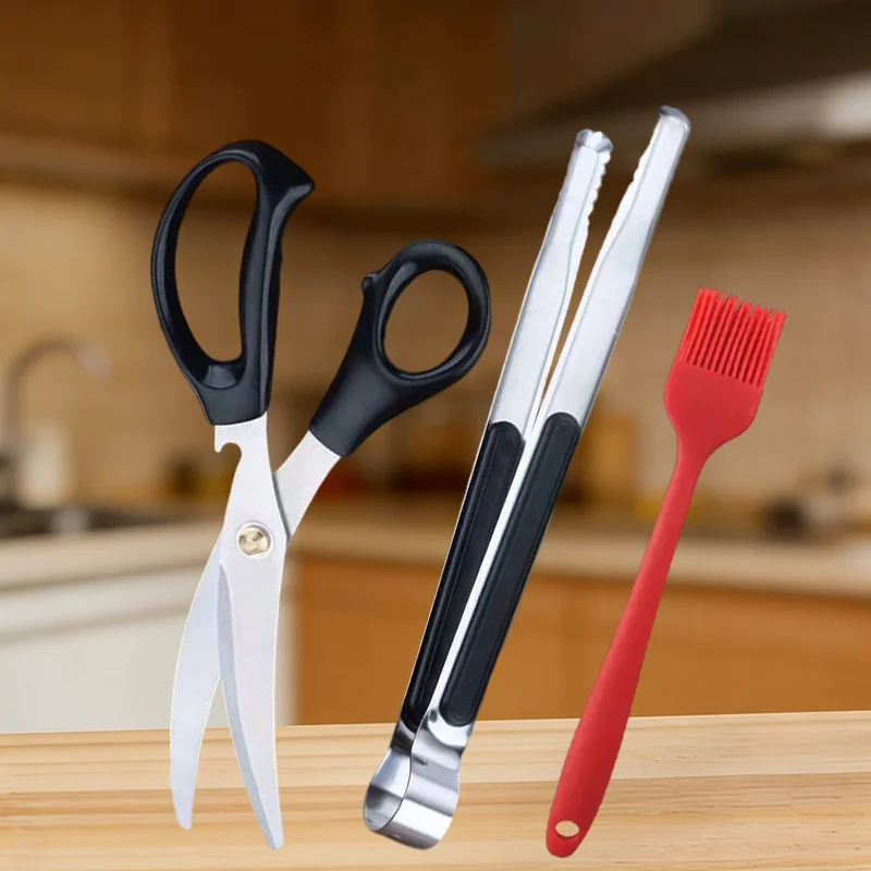 Juego de Tijeras y Pinzas de Acero Inoxidable para Barbacoa, Utensilios de Cocina, Pinzas de Silicona para Alimentos, Juego de Barbacoa, Herramientas Coreanas para el Hogar