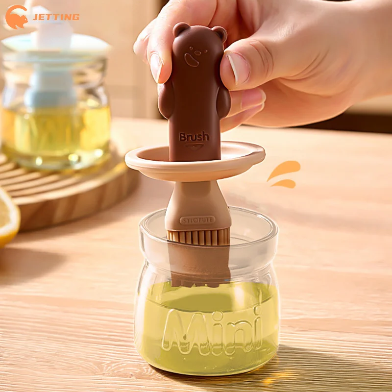 Cute Bear Oil Brush High Temperature Resistant Glass Kitchen Pancake Food Grade Silicone Barbecue Baking Integrated Oil Bottle