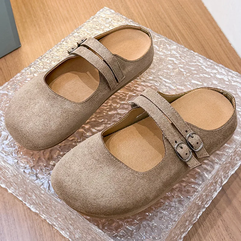 2026 Spring New Women's Bag Head Half Slippers Outer Wear Double Button Mary Jane Lazy Shoes Cool Dragging Women view 2