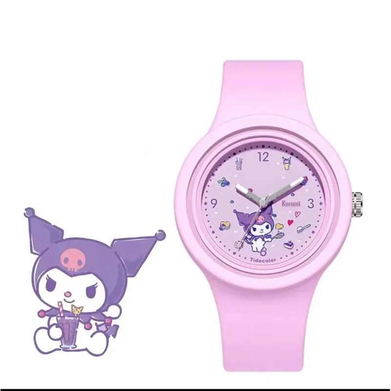 

Sanrio Kuromi кварцевые часы с силиконовым ремешком, повседневные наручные часы с мультяшной мелодией для девочек, детский день рождения