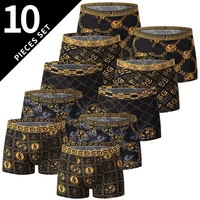 Paquete de 5/10 ropa interior Boxer con estampado dorado y negro para hombre, cómoda y versátil, de talla grande, Sexy, para deportes de ocio y playa