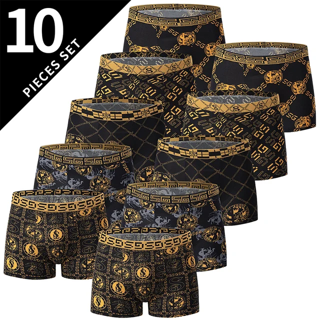 5 /10 Pack Męska bielizna bokserka z czarnym złotym nadrukiem Wygodna i wszechstronna Plus Size Seksowna młodzieżowa bielizna sportowa na plażę sh