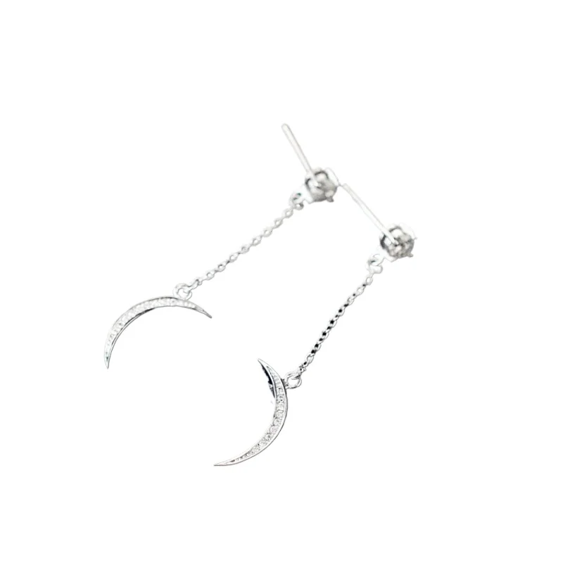 Hot Sale 925 Sterling Silver Moon Earrings Korean Version Fashionable Zirconia Stones Luxurious Elegant Ear Ornaments for Women