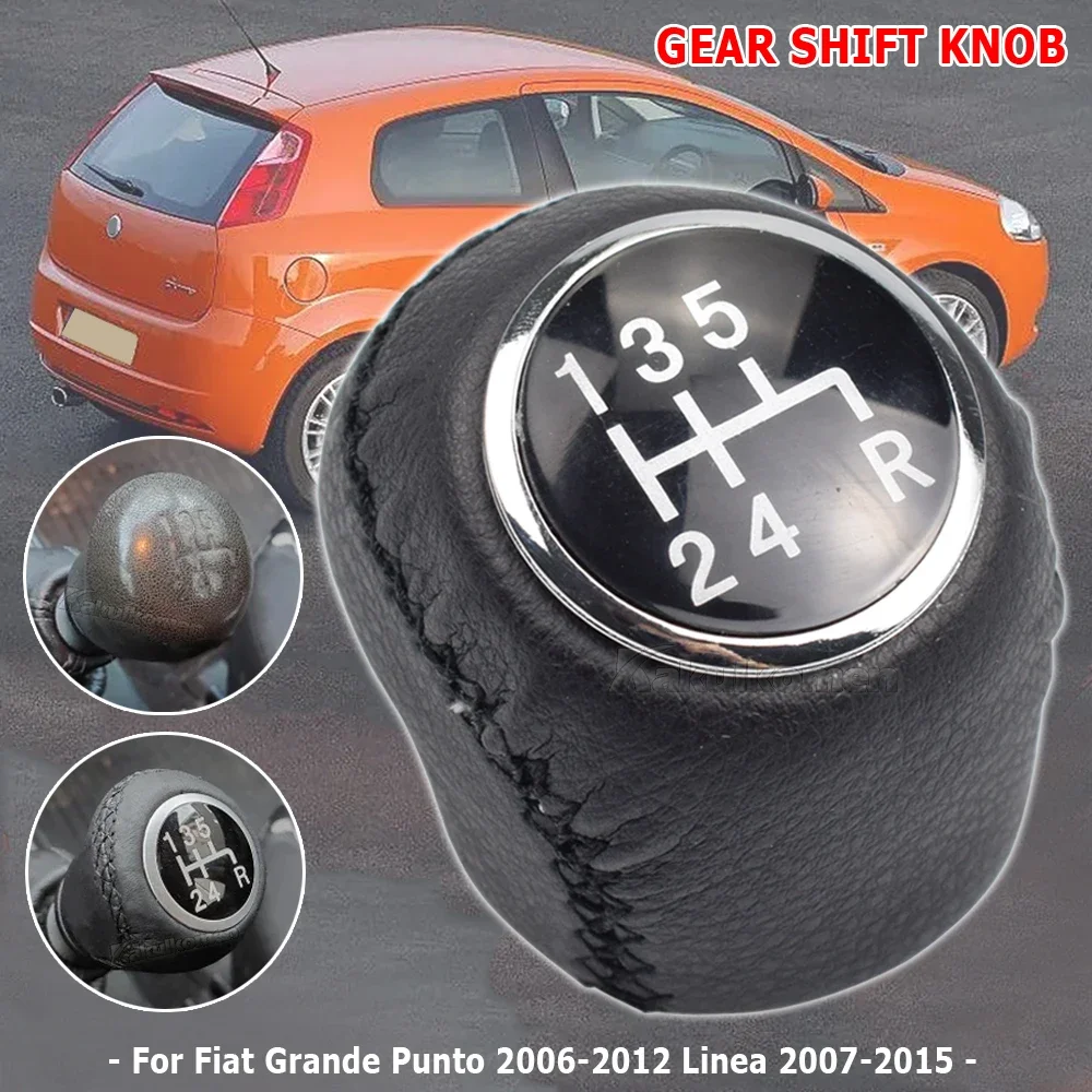 Car 5 Speed Leather Gear Shift Knob For Fiat Grande Punto 2006-2012 Linea 2007-2015 55344881 55349796