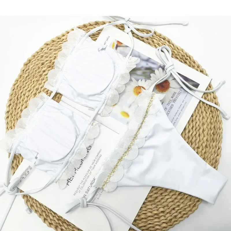 Conjuntos de Bikini 2025, traje de baño brillante, trajes de baño de Color sólido, trajes de playa para mujer, Bikini brasileño, traje de dos piezas triangular