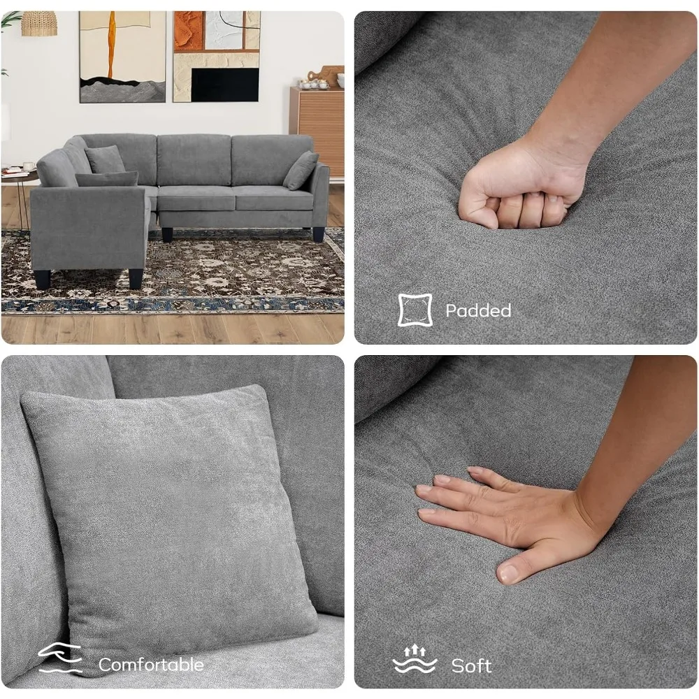 Rozkładana sofa segmentowa Sofa w kształcie litery L do salonu, dwustronna narożna sofa segmentowa Mała w kształcie litery L, szara