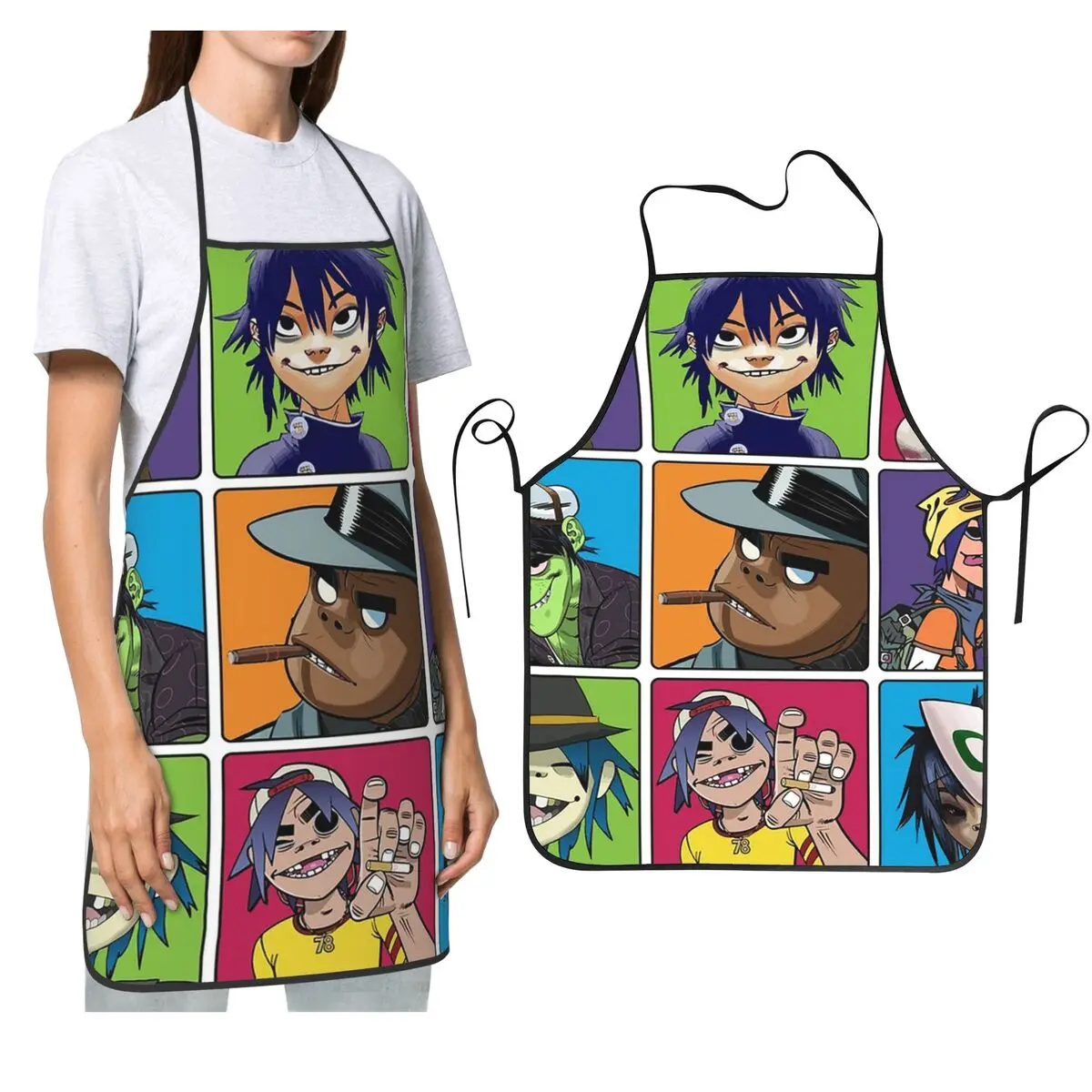 

Фартуки с музыкальной группой Gorillaz, фартуки для шеф-повара, кулинарии, кухни, нагрудник без рукавов, кухонный сарафан для чистки для женщин и мужчин, живопись
