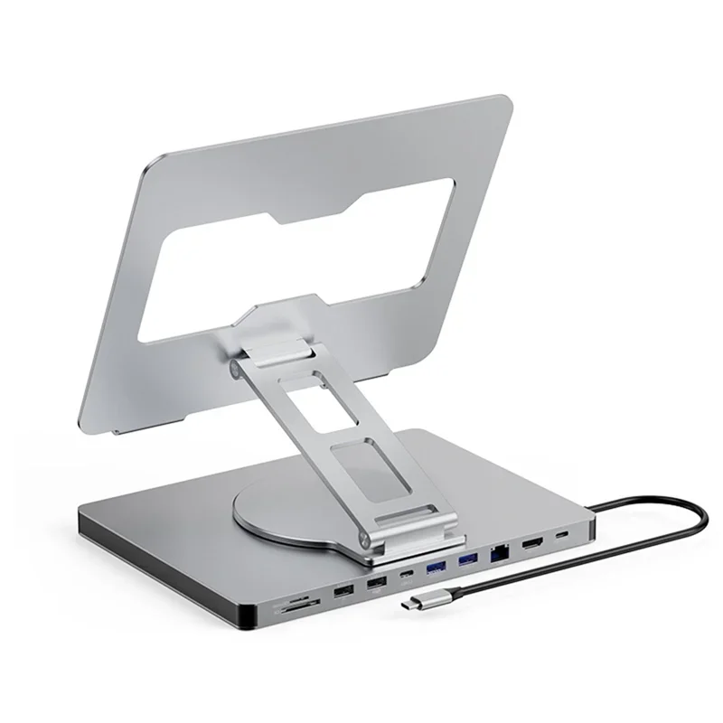 360° Rotatable 10 Ports Docking Station With USB Hub Card Reader RJ45 For Laptop Foldable Universal Bracket Holder