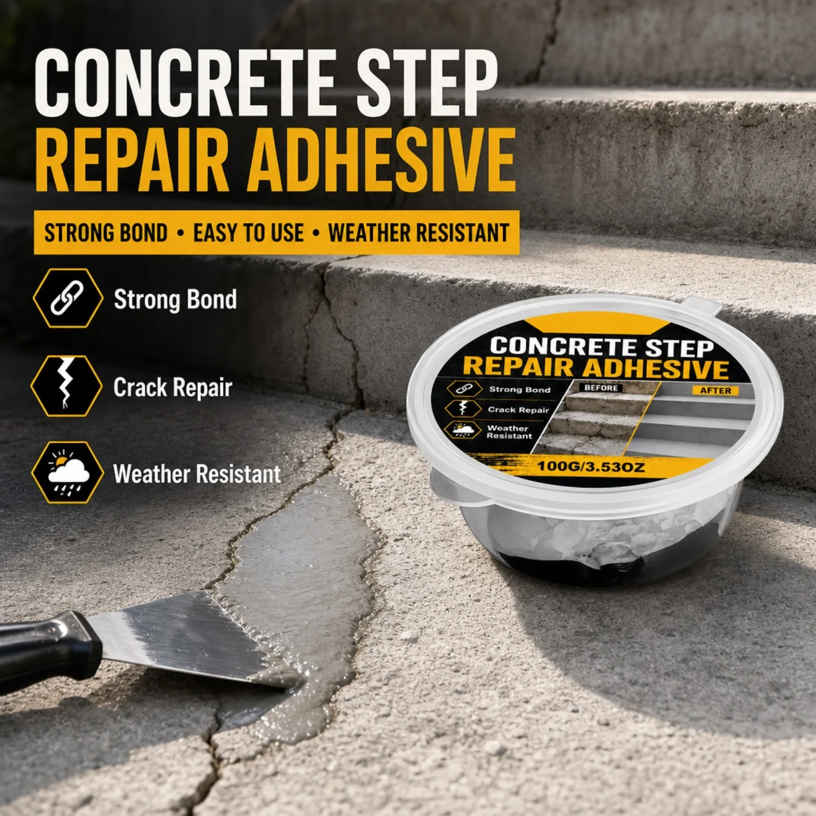 Concrete Step Repair Adhesive Ab Epoxy Glue High Strength Waterproof Resistant Filler for Steps Driveways Indoor Outdoor DIY