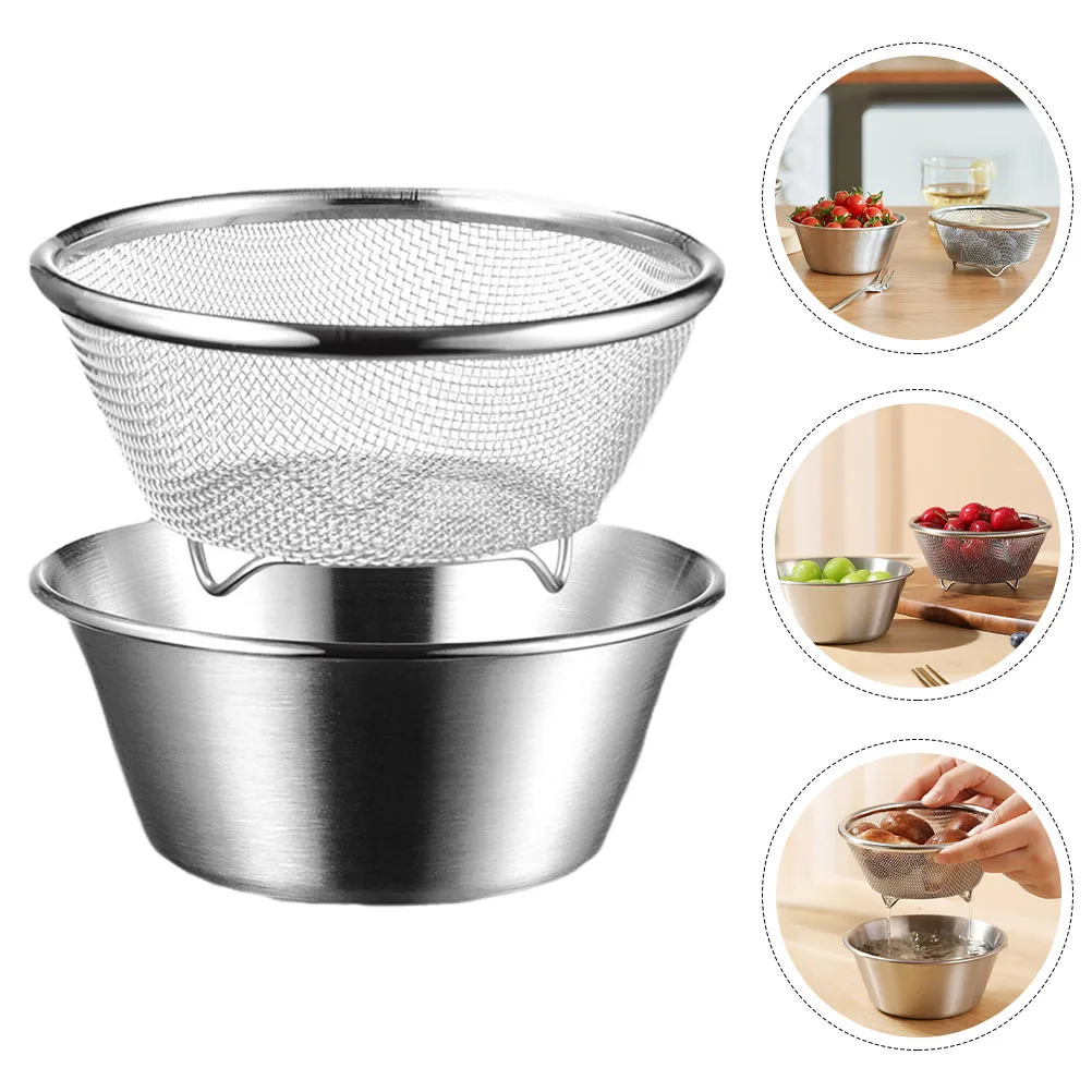 

1Set Stainless Steel Rice Strainer Basket Fine Mesh Vegetable Washing Bowl Colander Kitchen Fruit Drain Basket