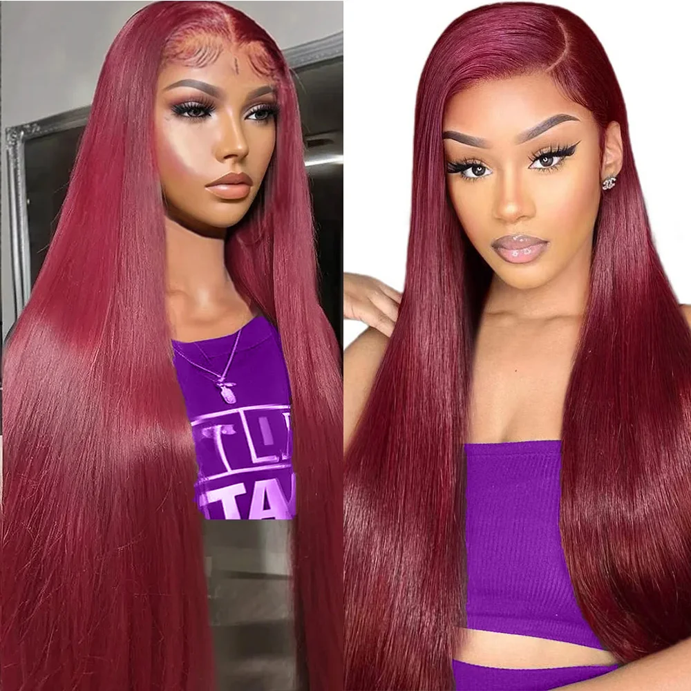 بورجوندي 13x6 HD الدانتيل أمامي باروكة من شعر طبيعي شعر مستعار مستقيم 13x4 الدانتيل الجبهة خصلات الشعر المستعار الإنسان للنساء 99J الملونة 200 عالية الكثافة