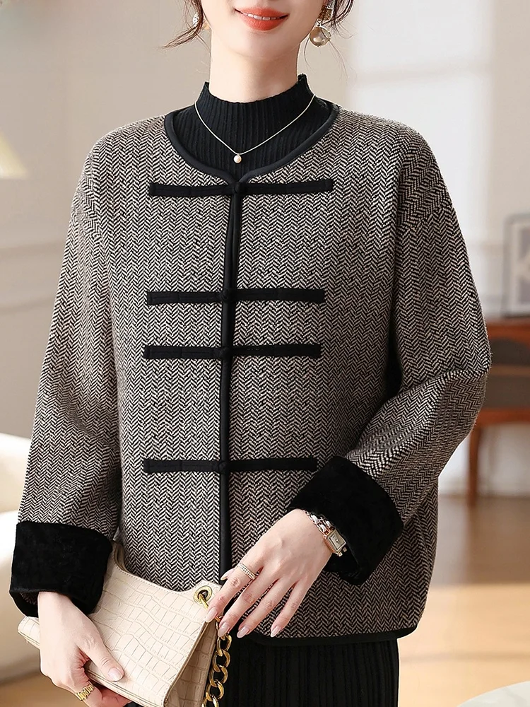 

New Chinese Sle Knitted Cardigan Coat for Women Autumn Faion Small Fraance Sle Middle-Aged And ly Spring Autumn Top
