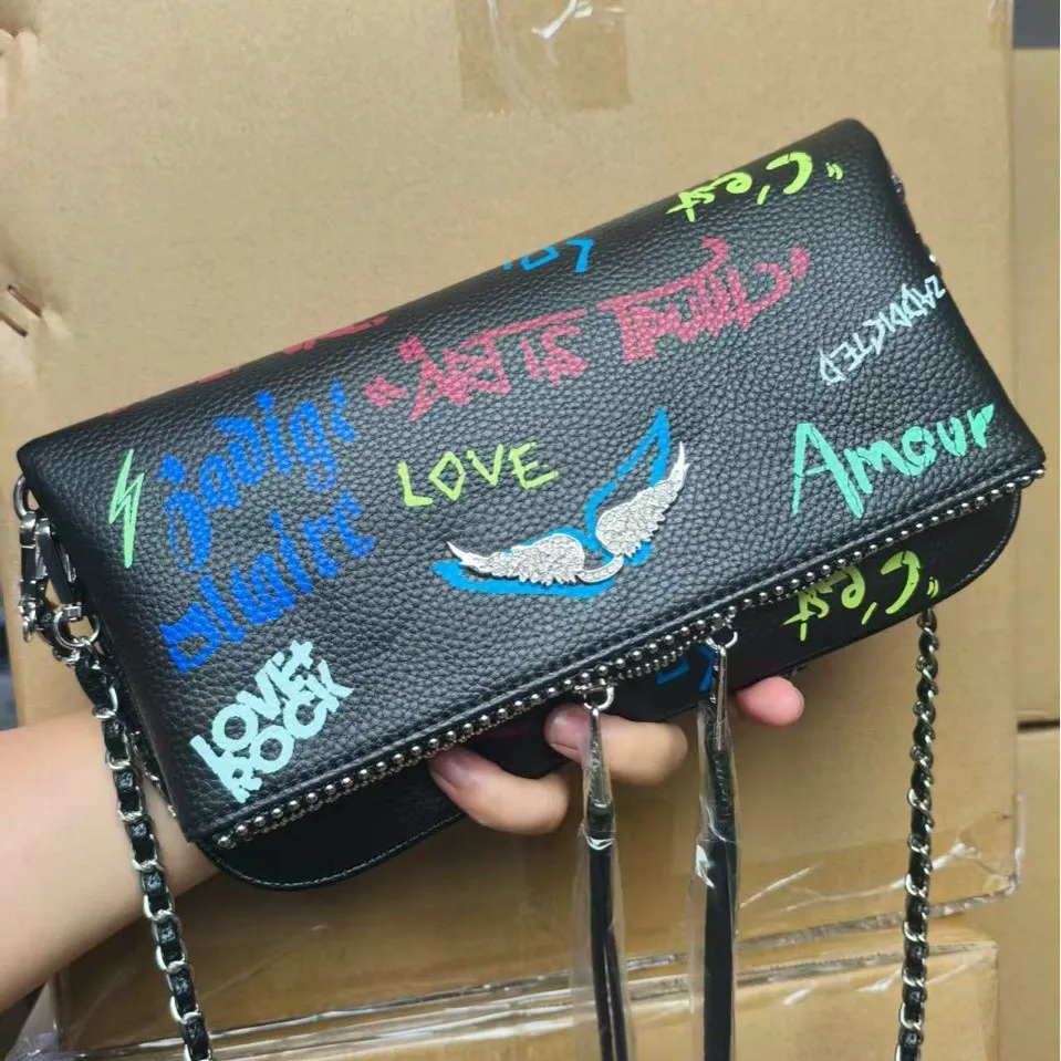 

2026 New Rhinestone Wing Shoulder Bag Edgy PU Leather & Denim Wallet Crossbody Studded Purse for Women