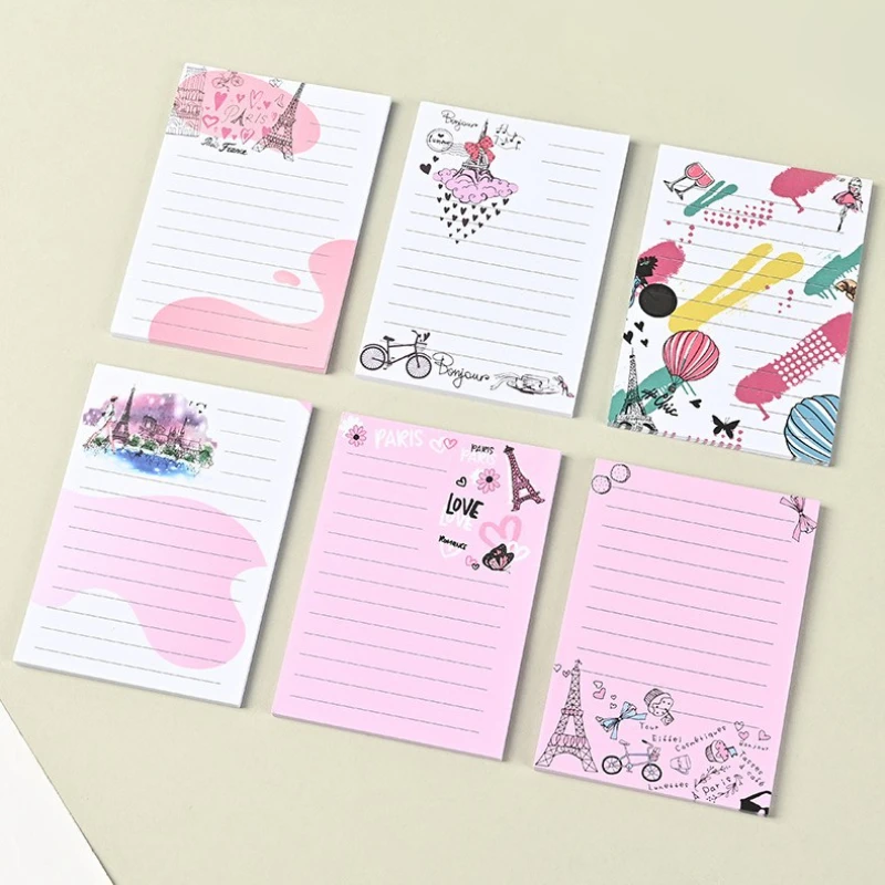 6Pcs Paris Themed Notepads Set Ins‑Style Rectangular Memo Pads Romantic Eiffel Tower Pattern Lined Note Paper