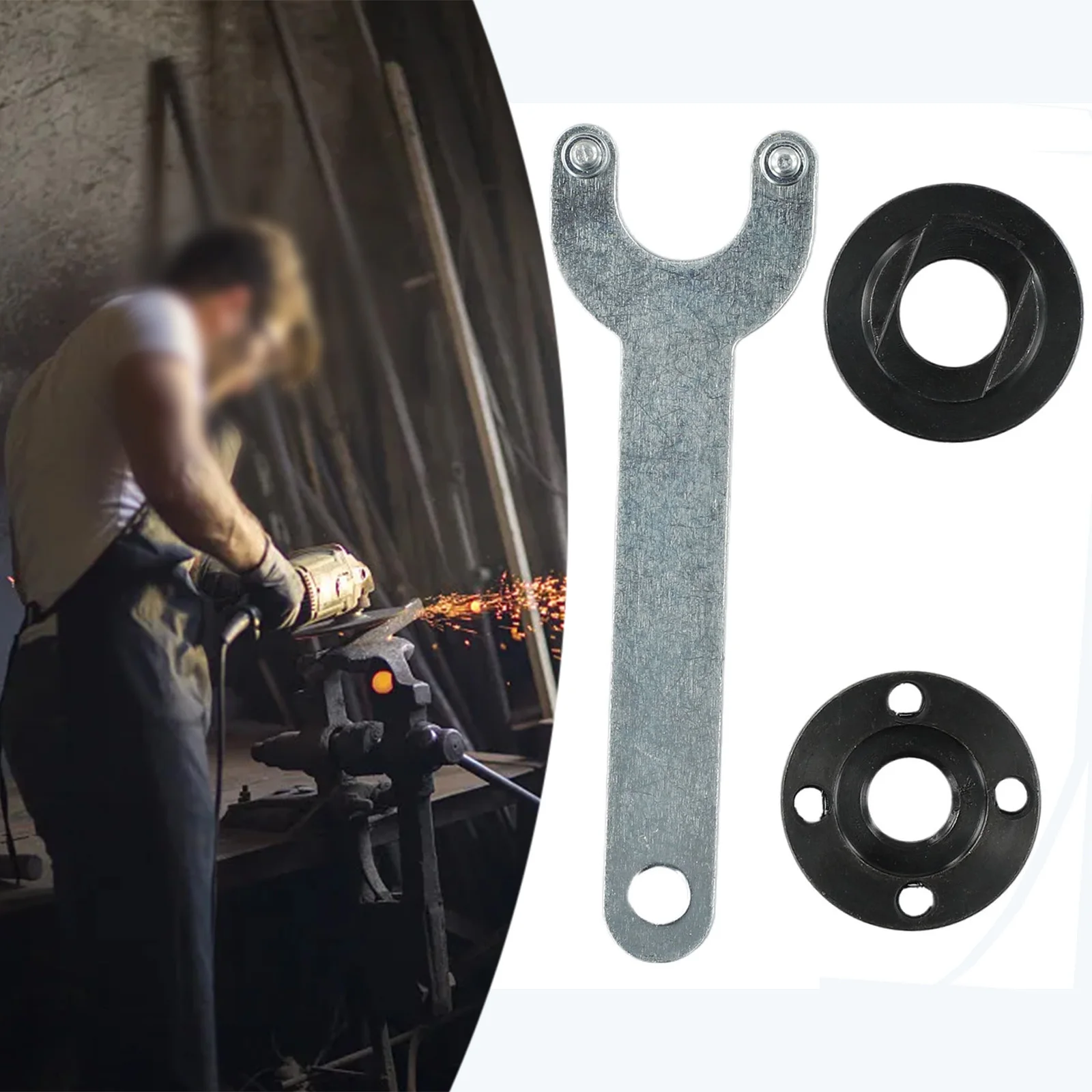 Angle Grinder Flange Nut Set Tool With M14 Thread 14mm Spindle Thread 30mm Pin Drive Holes 40mm Diameter Comes With Wrench