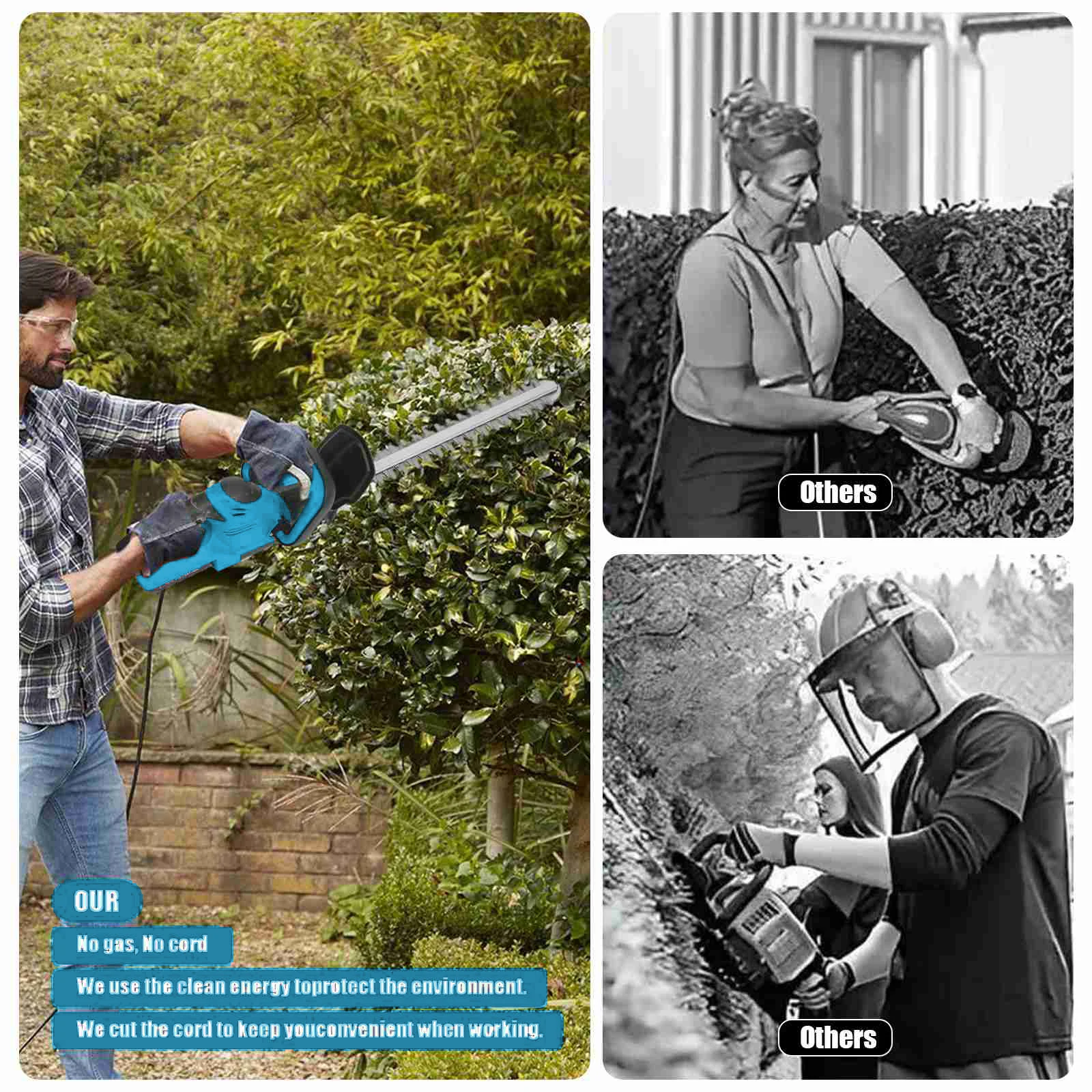 22 Zoll kabelloser elektrischer Heckenschneider, 15000 U/min, Rasenmäher, Garten- und Strauchschneidewerkzeug, Dual-Action-Klinge für Makita-Akku – Detail 7