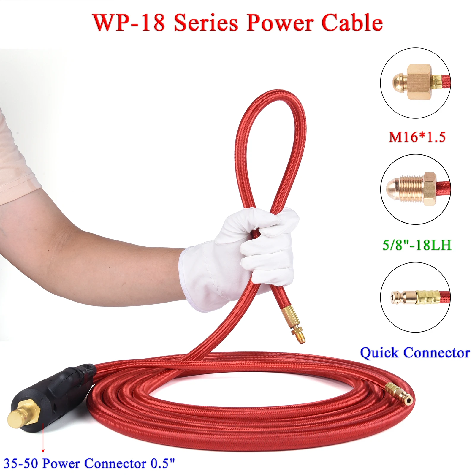 

WP18 TIG Torch Power Cable Quick Connector 5/8" M16 For Water-Cooled TIG Torches 18 Series 3.8m 12.5ft 350A