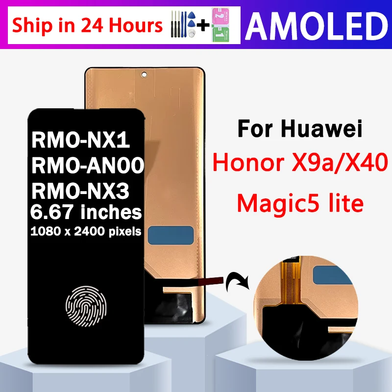 6.67”AMOLED For Huawei Honor X9a LCD X40 Display Screen Touch Digitizer For Honor Magic5 Lite RMO-NX1 NX3 AN00 Frame