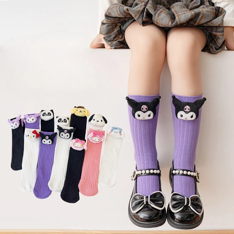 

Hello Kitty Kids Cartoon Kuromi Socks Mid Calf Socks with 3D Doll Cute Plush Ankle Socks for Boys Girls