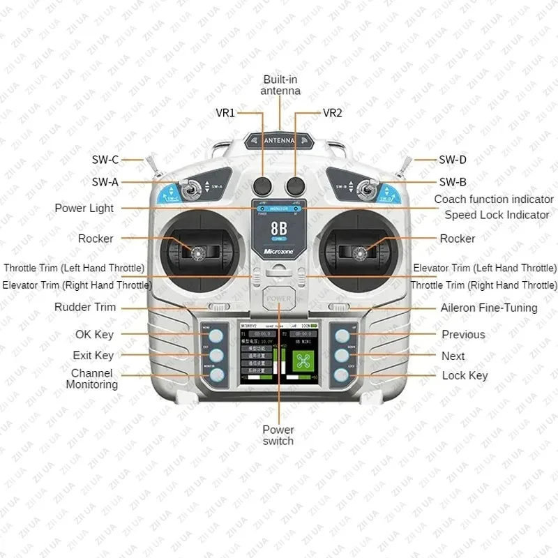 MC8B MINI 2.4g 8ch Color Screen Remote Control  RC Transmitter W/ MC8RE-V2 Receiver for RC Fixed-wing Helicopter