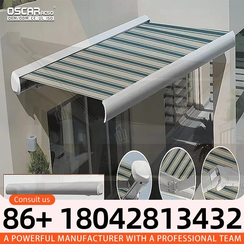 Motorized Outdoor Polyester Sail Awning Remote Control Waterproof Windproof Outdoor Patio Garden Beach Retractable Awning