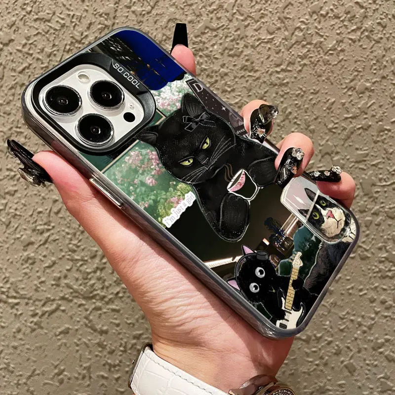 

Laser Phone Case For iPhone 16 15 Pro Max Plus 14 13 12 11 Pro Max 13 Mini Funny Cat Pattern Collage Shockproof Back Cover Funda