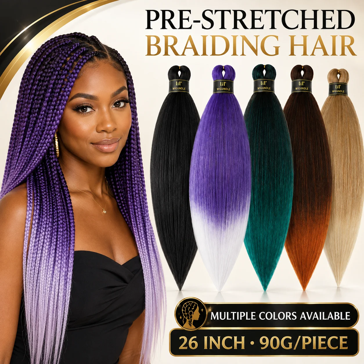 26 Inch 90g Pre-Stretched Braiding Hair Lightweight Synthetic Extensions Hot Water Setting for Black Women Box Braids Twists