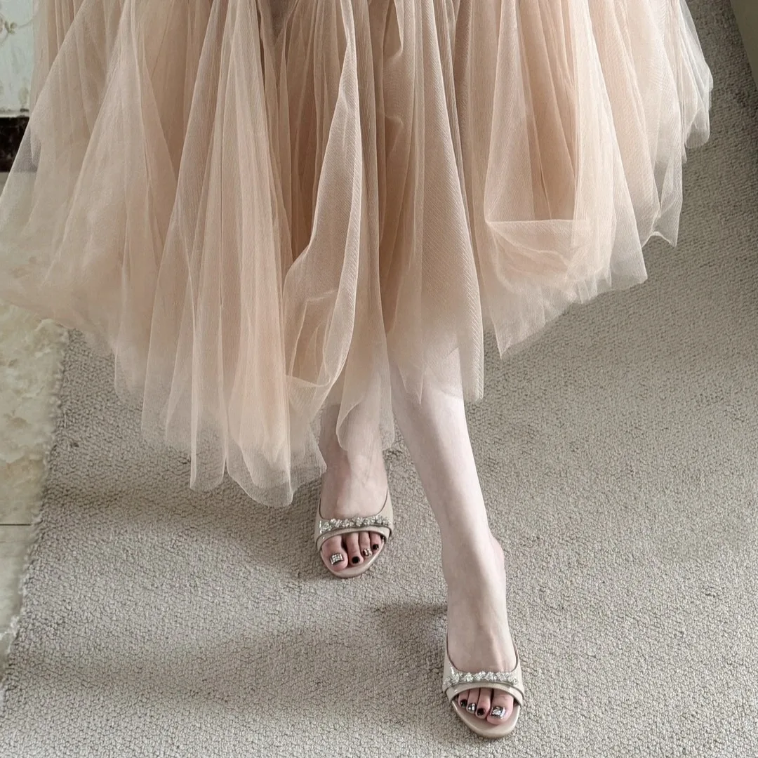 Women's 2026 Nude Patent Leather Square Sexy Rhinestone Stiletto Heel Pump Mule Elegant Wedding Formal Party Lady Summer Shoes