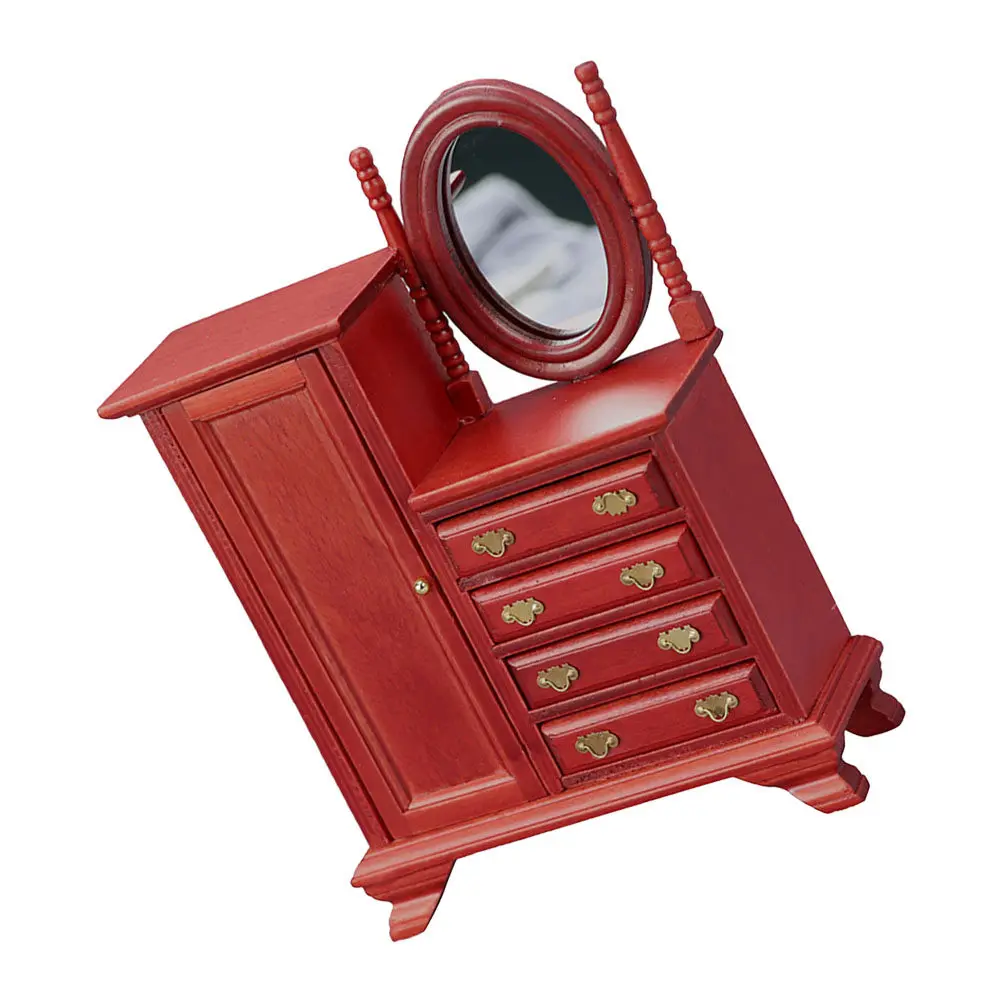 

Premium Miniature Dressing Table for Dollhouse with Mirror Wood and Glass Drawer Cabinet Decorative Small Furniture Ornament