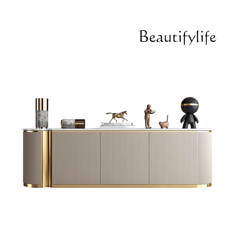 

Italian light luxury TV cabinet coffee table combination simple modern rock slab background wall apartment high floor cabinet