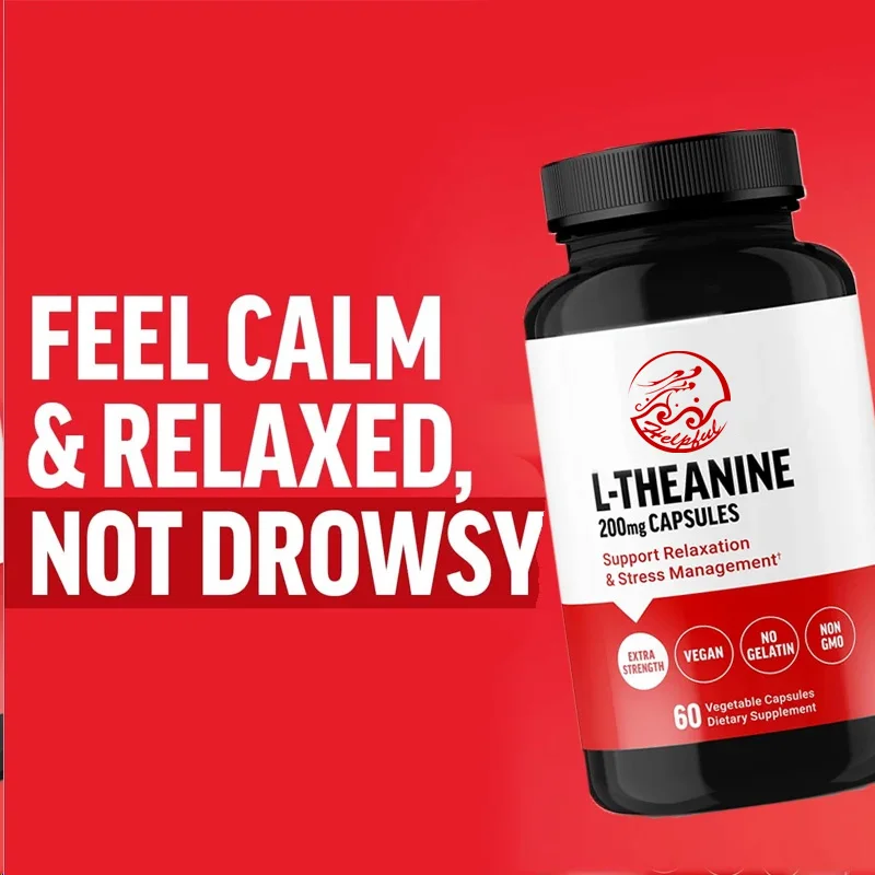 L-theanine supplement, relieves stress, supports calmness and relaxation, 60 vegetable capsules, non genetically modified