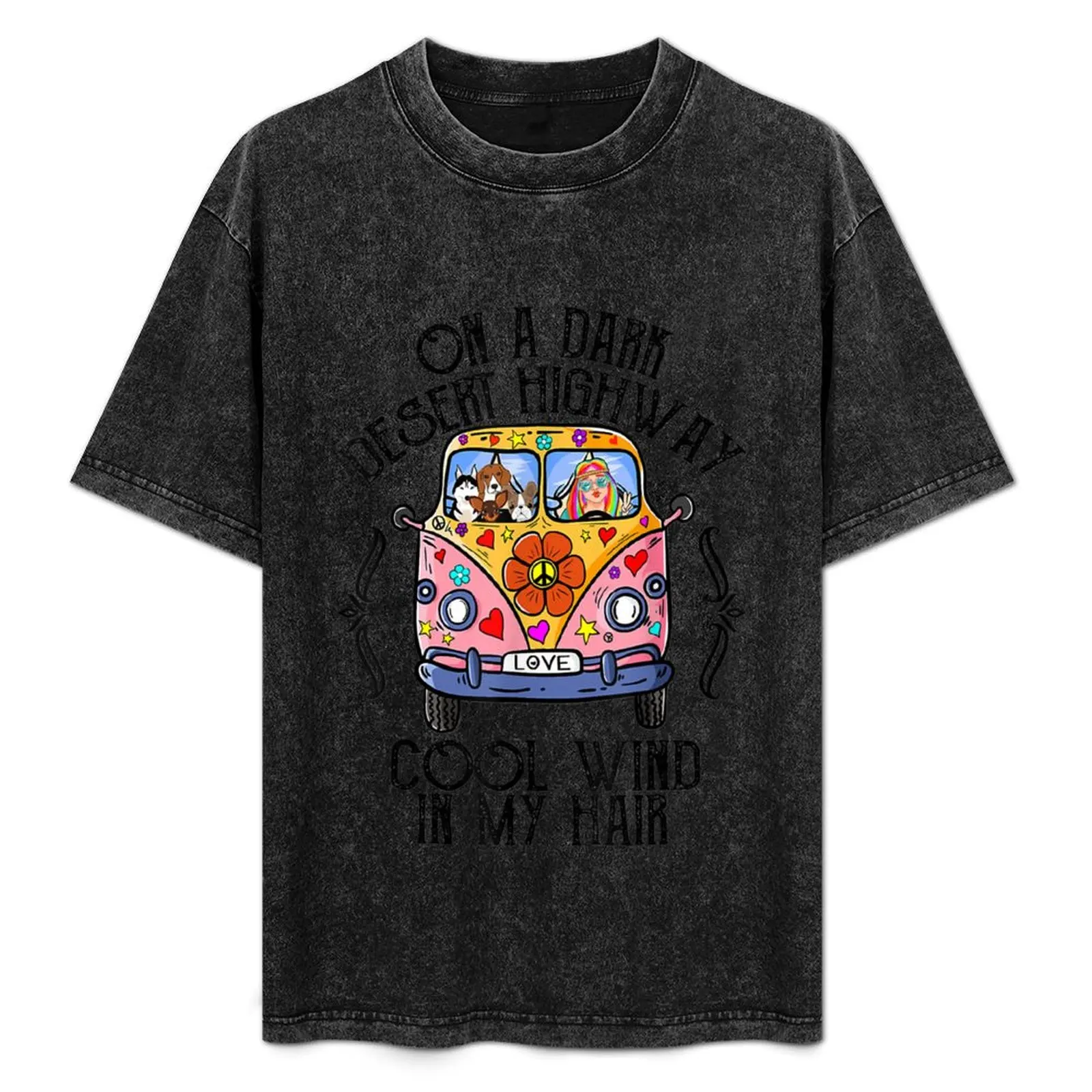 

On A Dark Desert Highway Cool Wind In My Hair - Hippie Dog T-Shirt Performance Workout Short Sleeve Tee