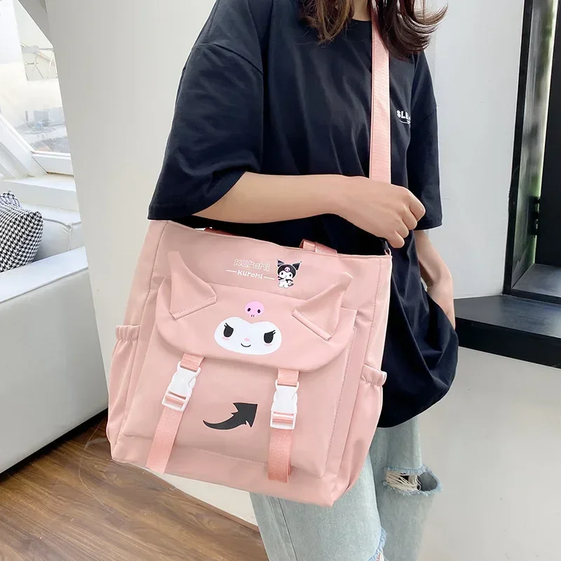 Sanrio olá kitty bolsa de ombro bolsa de náilon kuromi bonito estudante universitário saco do mensageiro classe tutorial saco de armazenamento feminino