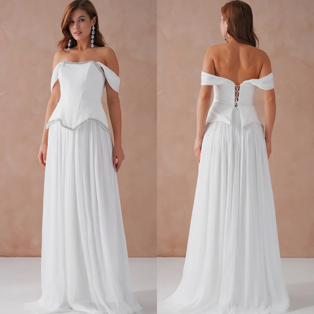 

Customized Modern Style Elegant Chiffon Rhinestone Pleat A-line Off-the-shoulder Long Dresses Bespoke Occasion Dresses Matching