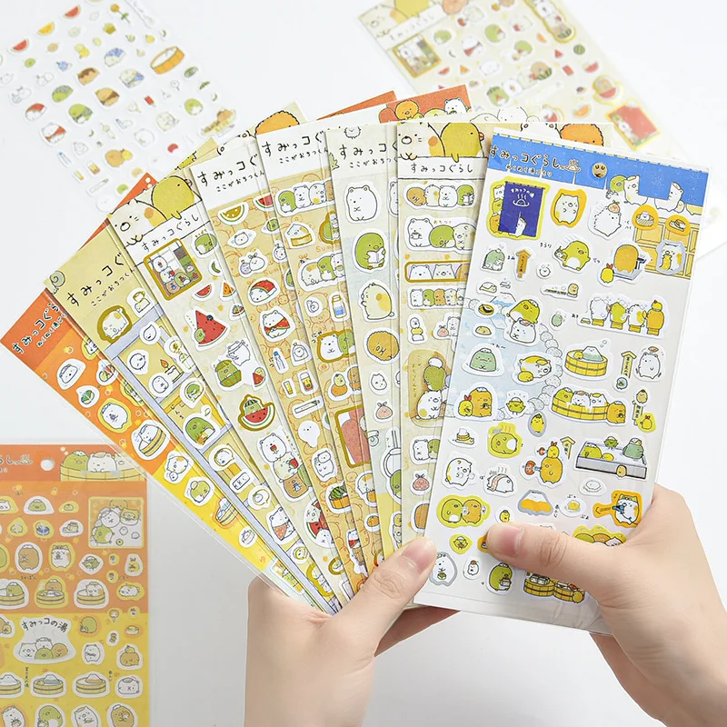 8Sheets Kawaii Sanrio Sumikkogurashi Stickers Cartoon Animal Hand Acount Decorative Gold Stamping Sticker Girls Gitf Kids Toys