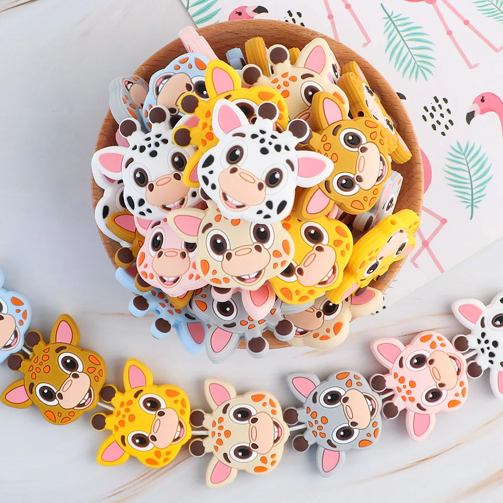 5/10 Pcs New Giraffe Head Silicone Animal Beads For Jewelry Making DIY Food Grade Pacifier Chain Accessories BPA Free Baby Toy