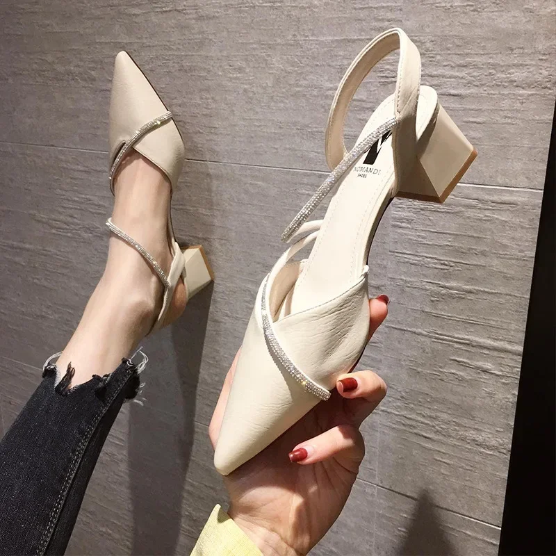 Low Heels Sandals Sexy Crystal Pointed Toe Women Shoes Brand Design Lady Shoes Party Banquet Woman Shoes 2024 Shallow Sandals