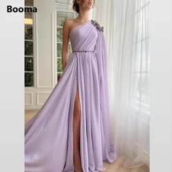 Booma Lavender Chiffon A-Line Prom Dresses One-Shoulder Long Cape Sleeve High Slit Evening Party Gowns Maxi Formal Event Dresses