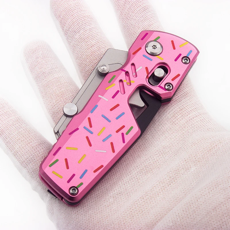 BHBT NEW EDC Donut Aluminium Alloy Outdoor Mini Folding Knife Utility Knife Portable Single-handed Quick-opening Courier Knife