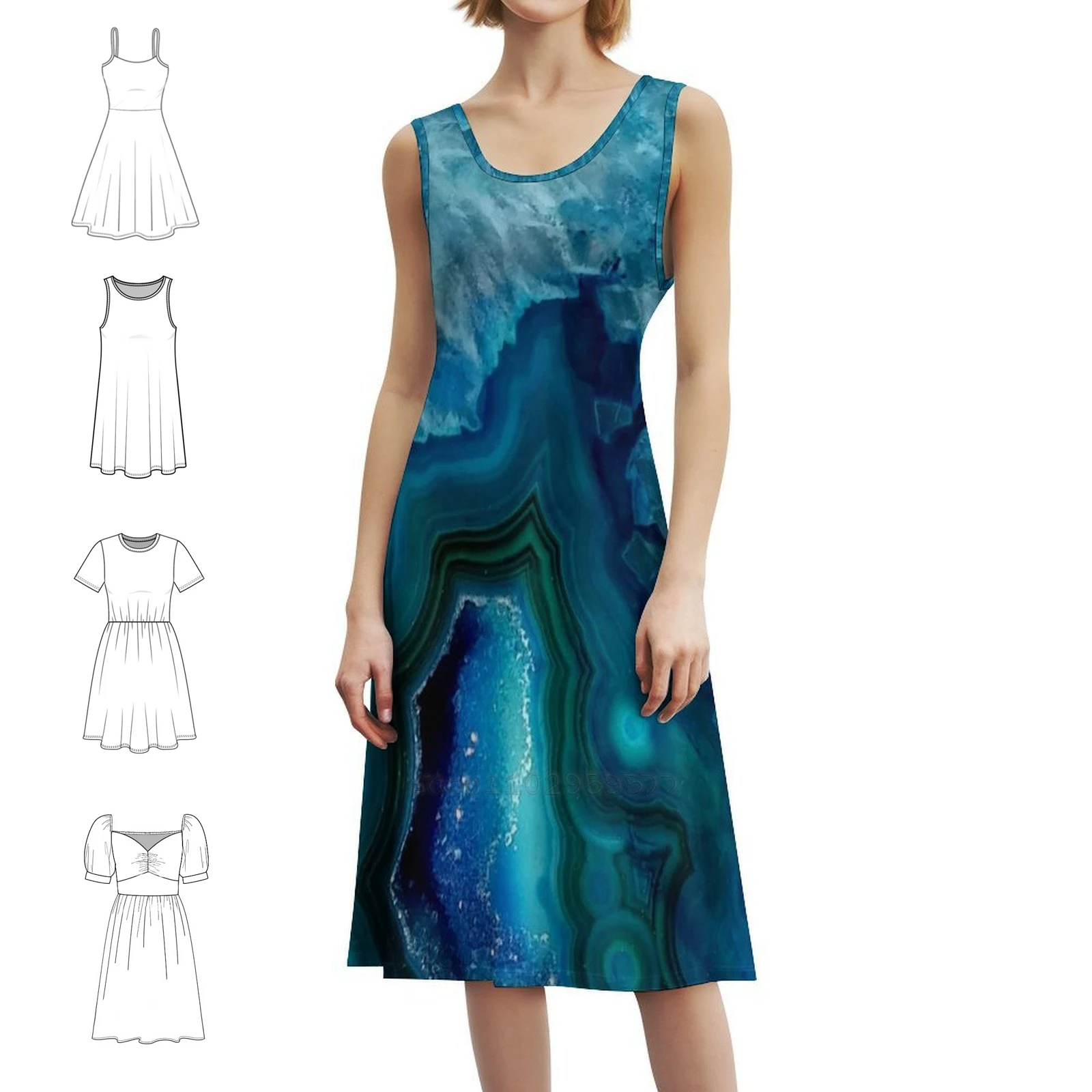 Teal Blue Agate Sweetheart Neckline Dress Elegant Summer Party Dress For Women Agate Blue Teal Diamond Gem Stone Women's Dress