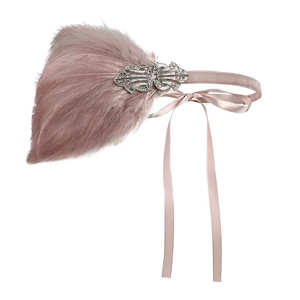 

Аксессуар для волос телесного цвета, повязка на голову со страусом и блестками, растягивающаяся для свадебной вечеринки, костюм-хлопушка