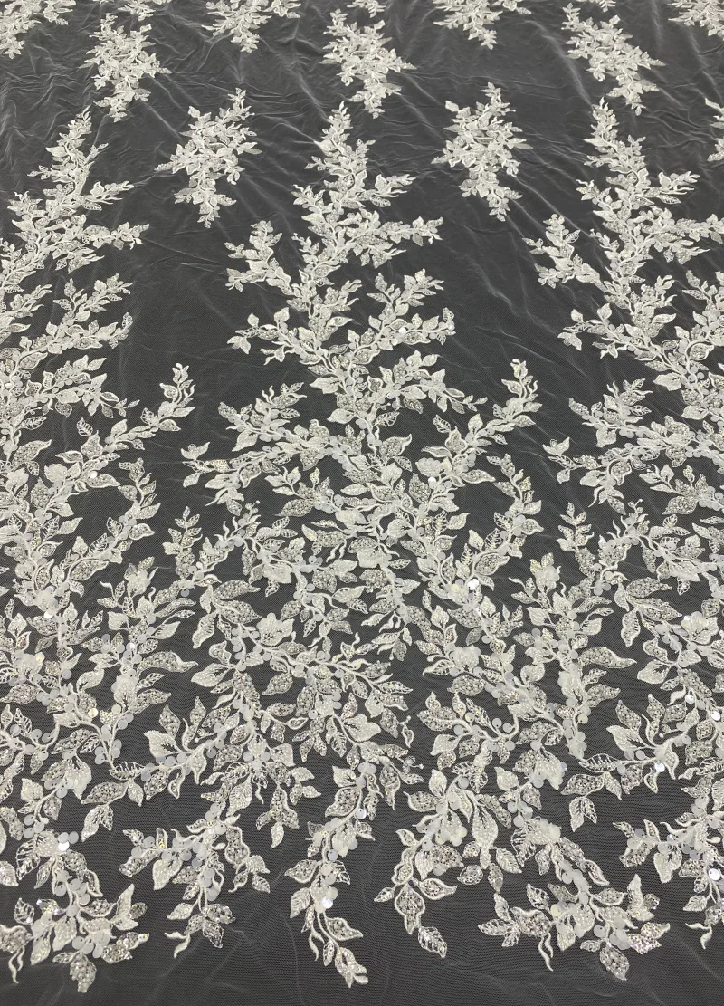 Off White Wedding Dress Lace Fabric High Quality Beaded Lace Sequenced Lace Fabric Embroidered Flower Lace Bridal Beaded Fabric