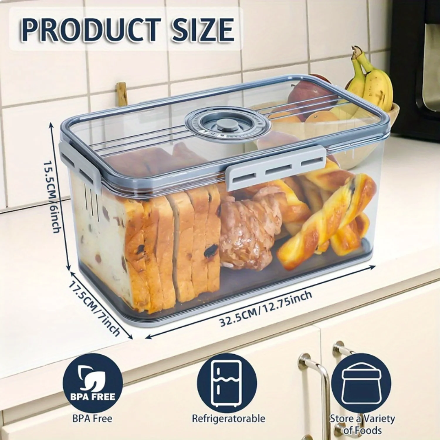 Seal Leakproof Bread Box with Timer - BPA-Free Food Container for Kitchen Organization & Storage.