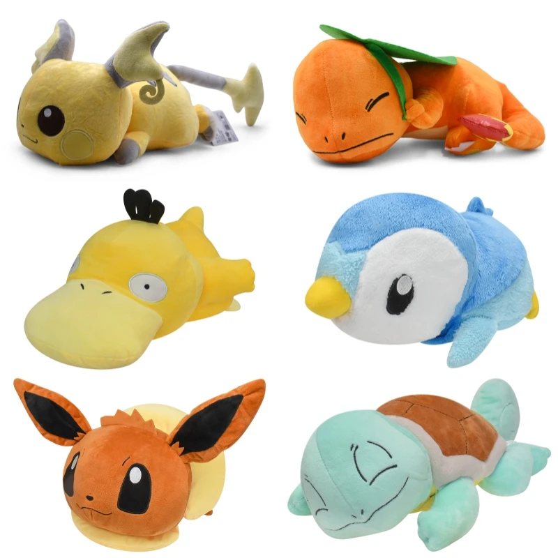 Pokemon Charmander Squirtle Piplup Eevee Raichu Slowpoke Psyduck Sleep Soft Plush Toys Cute Anime Stuffed Peluche Dolls