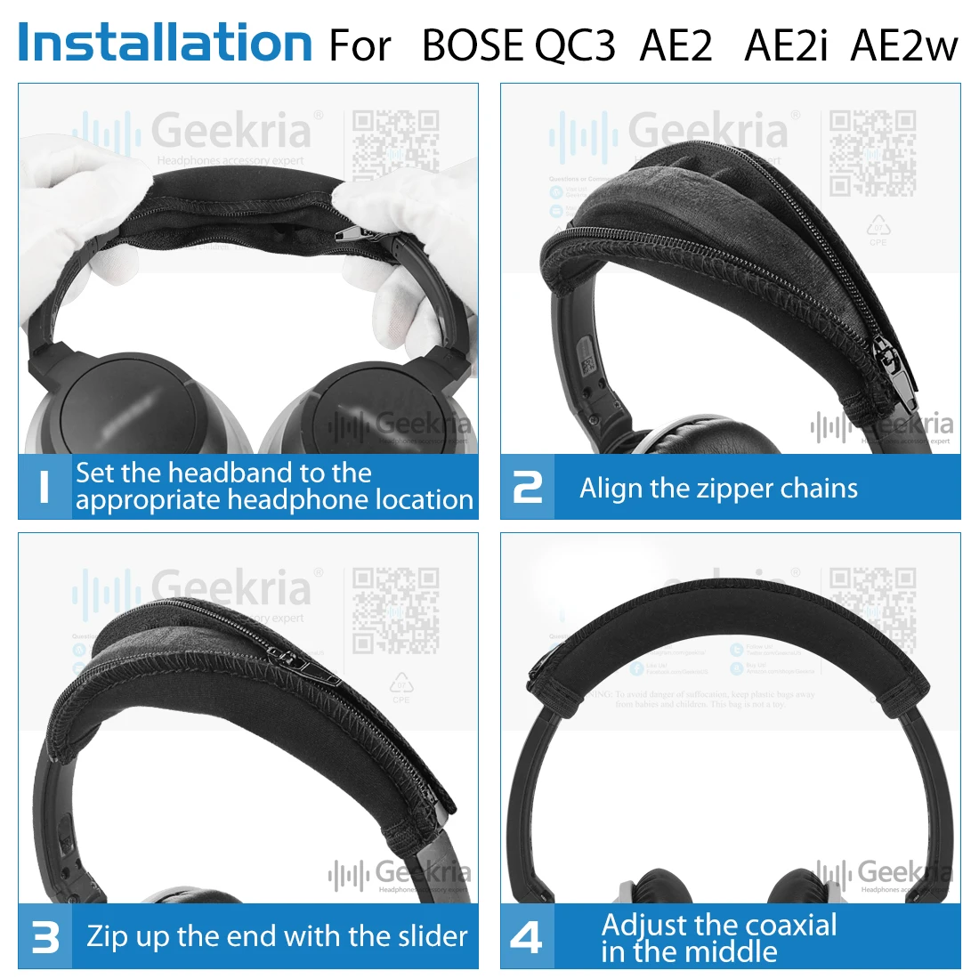 وسادة أذن Geekria + عصابة رأس متوافقة مع وسادة أذن بديلة لسماعات الرأس Bose حول الأذن AE2، AE2i، AE2w + غطاء عصابة الرأس