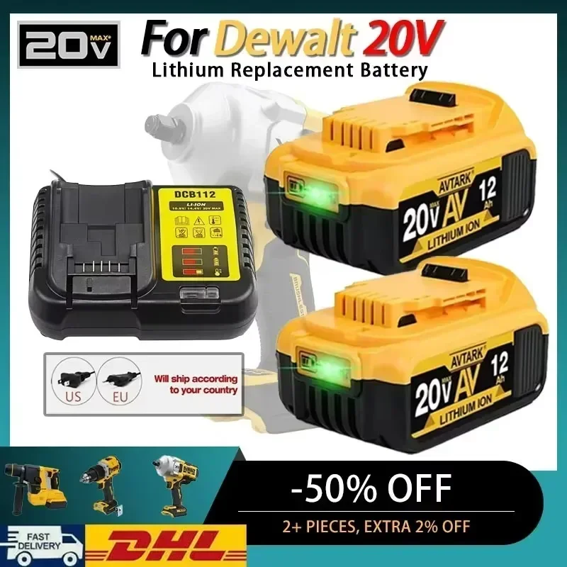 

20V 18V DCB200 12.0Ah Replacement Li-ion Battery for DeWalt DCB205 DCB201 DCB203 Power Tool Battery 20 Volt MAX With Charger