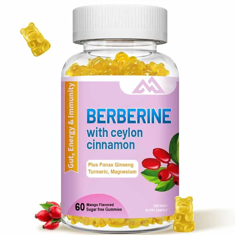 Berberine contains Ceylon cinnamon gummies, 2000mg high-efficiency Berlin HCI supplement, immune health, 60 gummies