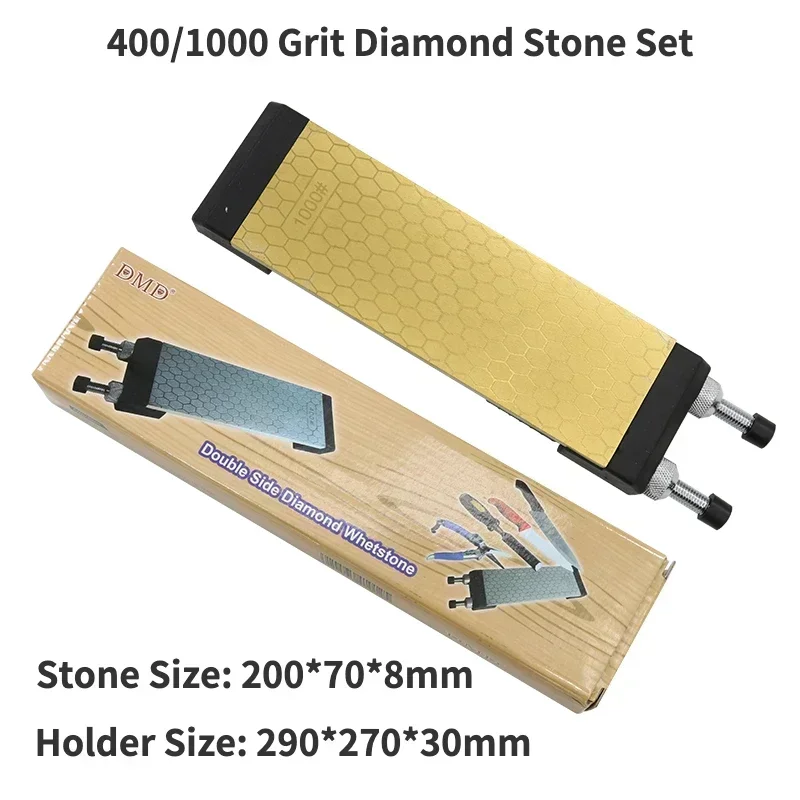 DMD Titanium Diamond Whetstone Double Sided 400 and 1000 Grits With Size 200*70*8mm Knife Sharpening Stone with Holder